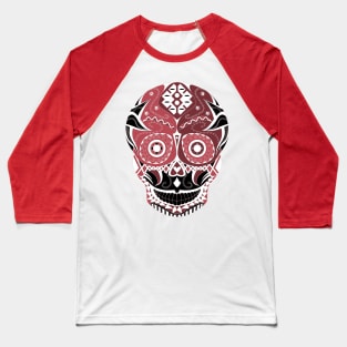 skull mania ecopop tribal mexican art in scarlet calavera Baseball T-Shirt